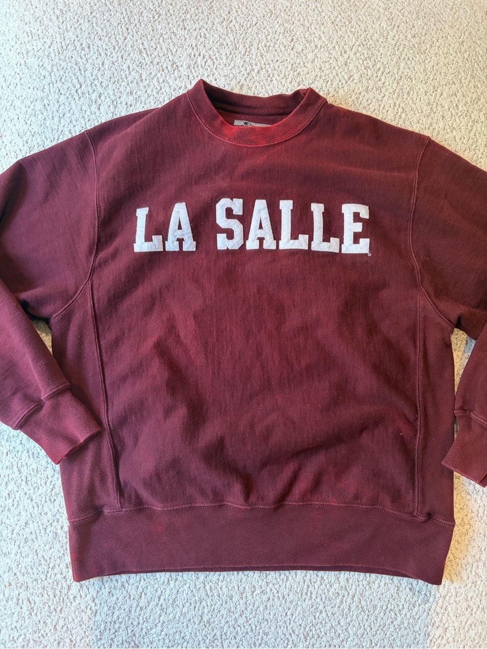 Champion Maroon Crewneck Sweatshirt with White 'LA SALLE' Lettering